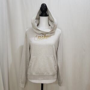 Nike Gold Glitter Swoosh Funnel Neck Hoodie Gray Sweatshirt Front Pocket, XS